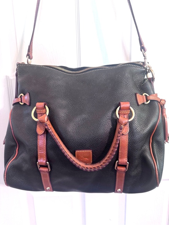 Dooney & Bourke Handbags - Dooney & Bourke Large Black Leather Satchel with Brown Trim